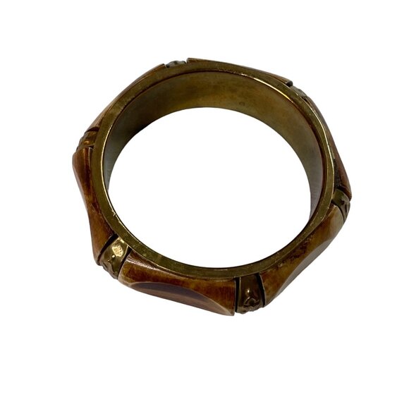 Chunky Dyed Bone Brass Bangle Bracelet  Tribal Boho Hippie Chic Vintage 70s u - Picture 2 of 6